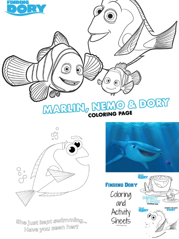 Finding Nemo coloring pages image collage