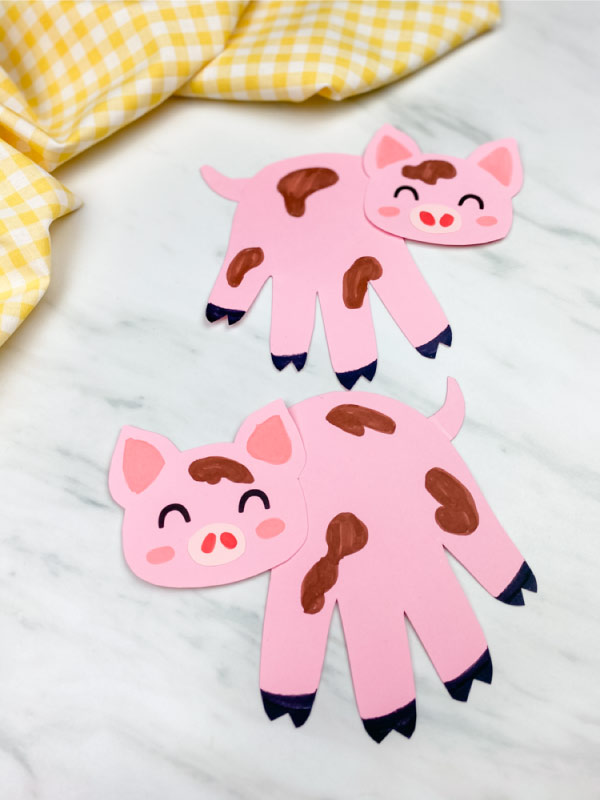 pink pig craft with muddy spots 