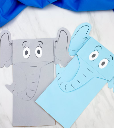 Gray and blue Horton hears a who paper bag puppets 