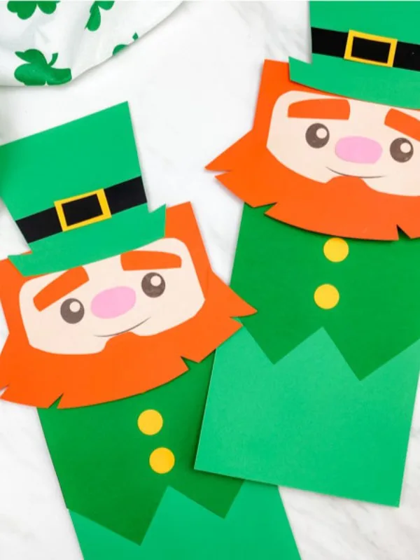 Two leprechaun paper bag puppets crafts