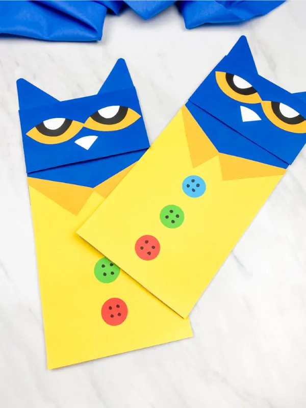 Two Pete the cat paper bag puppet crafts 