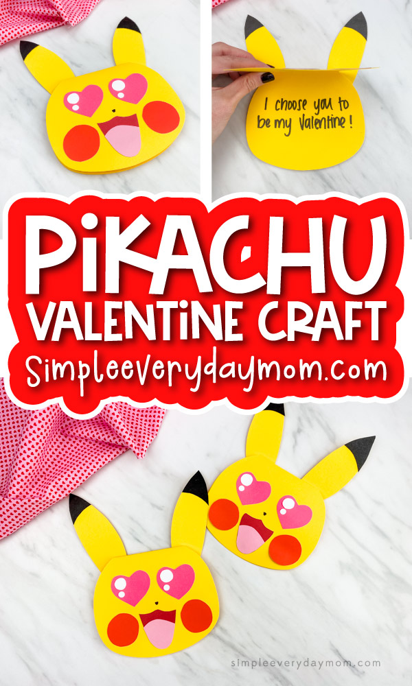 Pikachu card craft image collage  with the words Pikachu Valentine craft