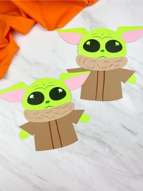 two example of finished Grogu Baby Yoda Craft