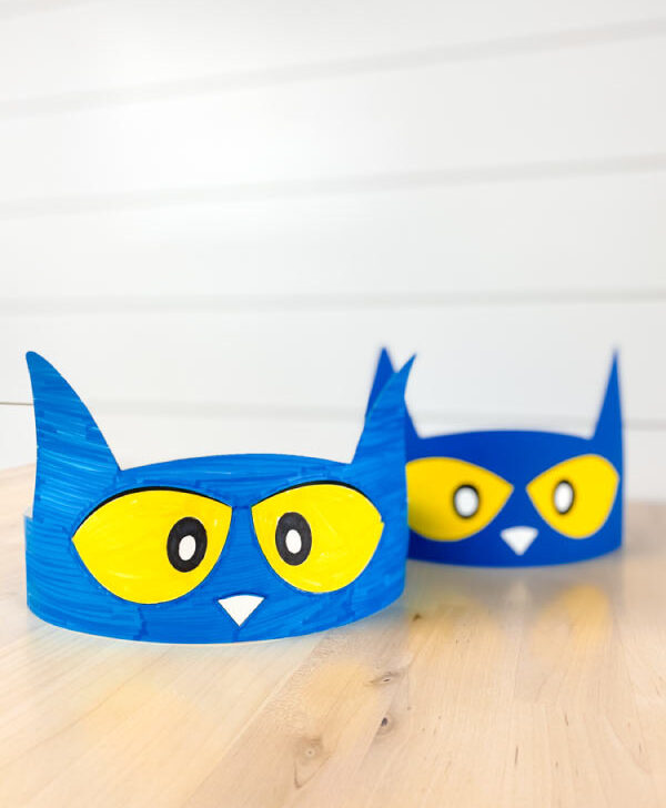 two examples of Pete the cat headband craft