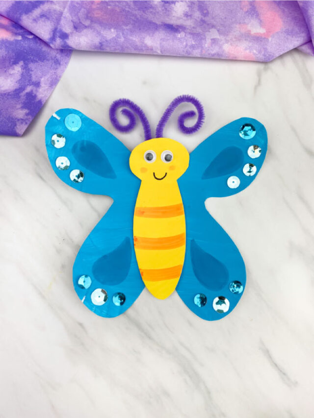 blue paper plate butterfly