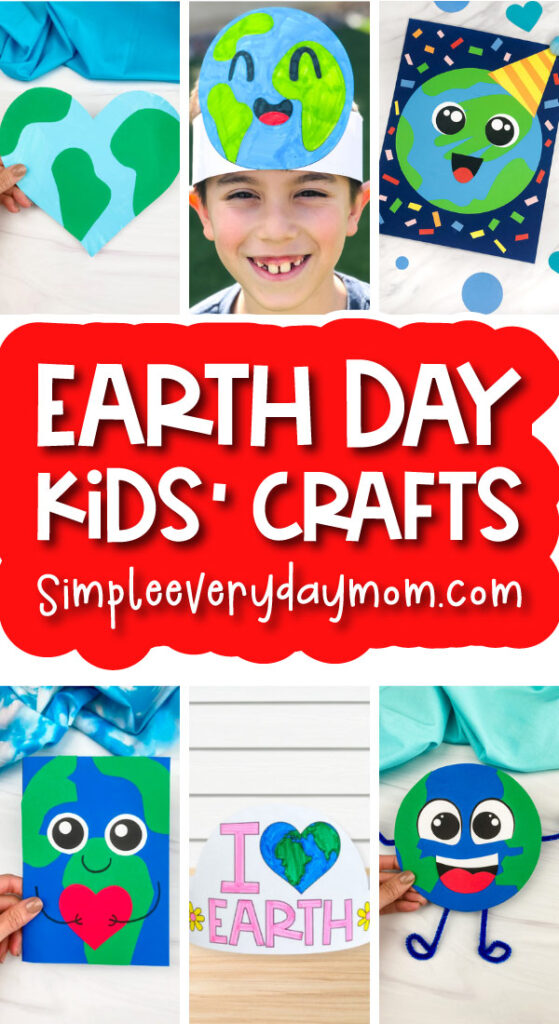 Earth Day crafts image collage with the words Earth Day kids' crafts