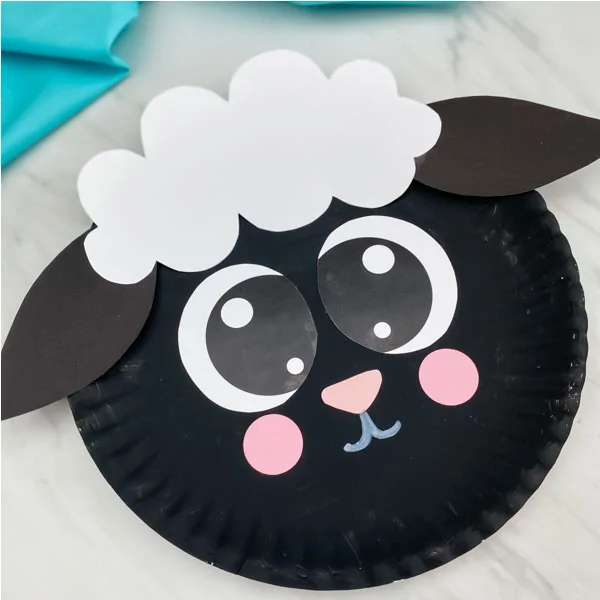 black paper plate sheep craft