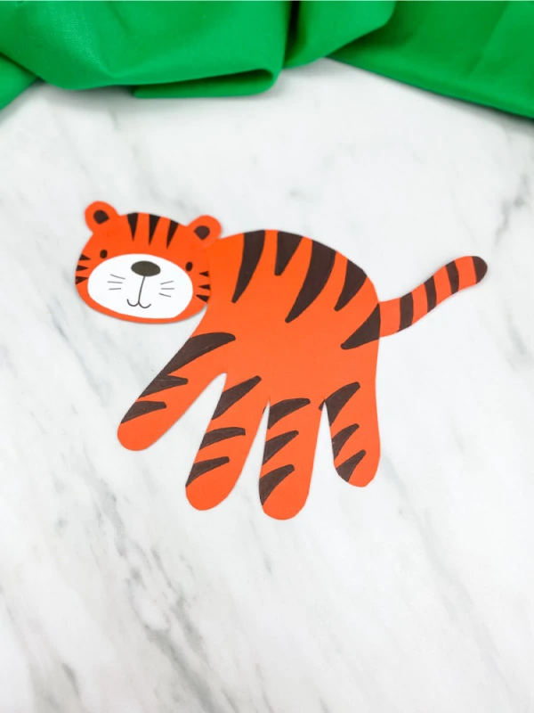 closeup of orange paper tiger craft