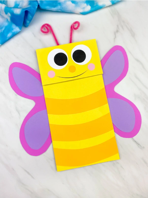 pink winged butterfly puppet craft