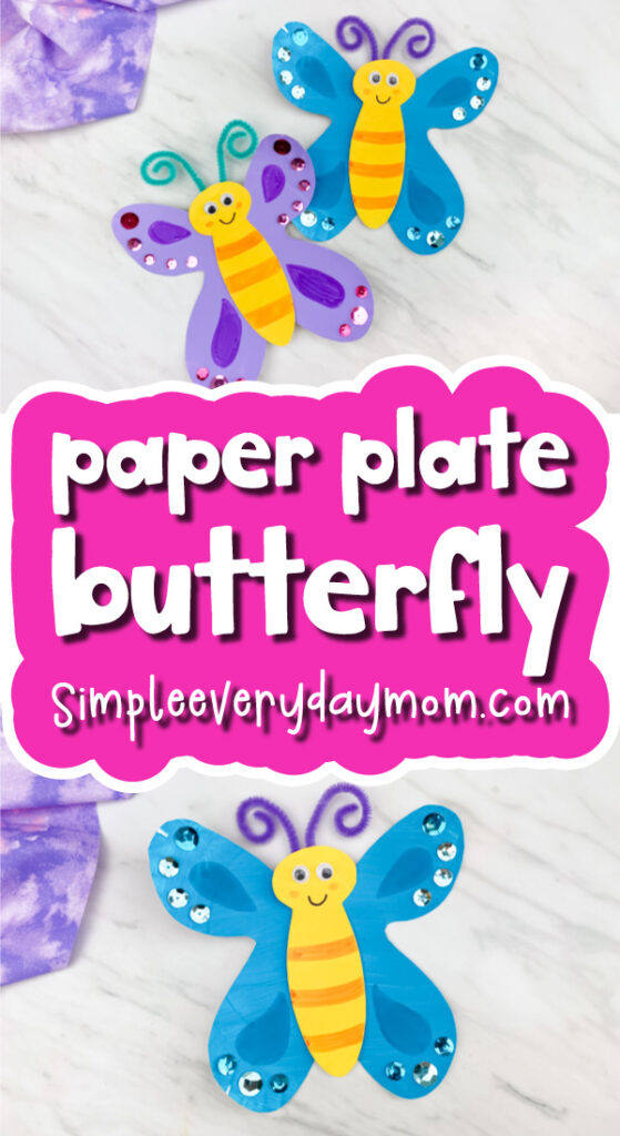 butterfly craft image collage with the words paper plate butterfly