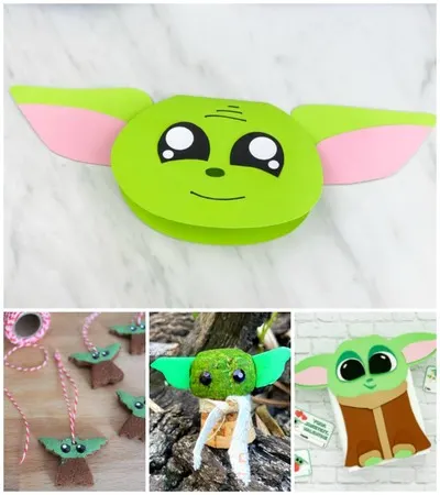 Collage of baby yoda crafts 