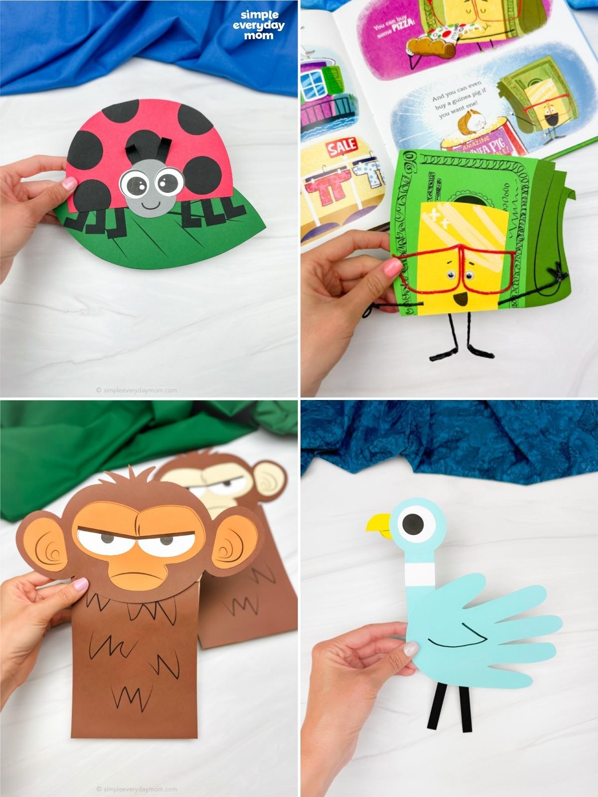 Collage of printable preschool worksheets featuring animal labeling, pattern matching, letter recognition, and line-tracing activities, including a humpback whale, chicken, witch, and Pete the Cat.