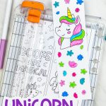 unicorn bookmarks with paper trimmer and marker