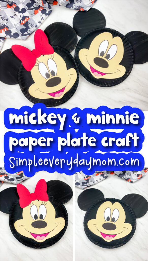 Mickey and Minnie Mouse paper plate craft image collage with the words mickey & minnie paper plate craft