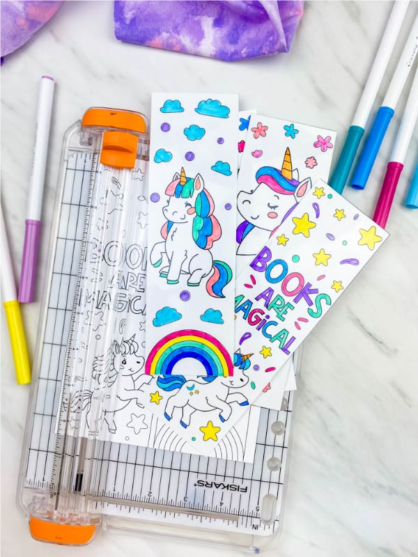 coloring page unicorn bookmarks with paper trimmer and markers 