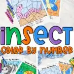 insect color by number worksheet collage with crayons