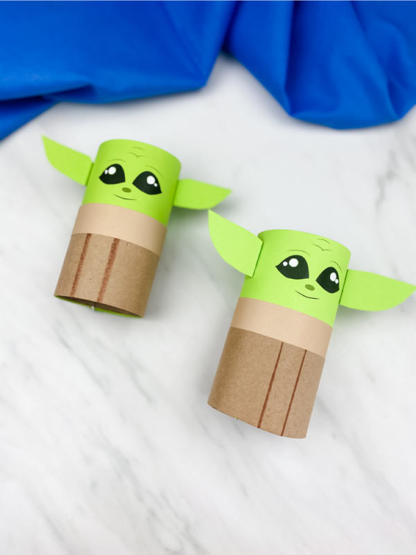 two cardboard tube baby yoda crafts