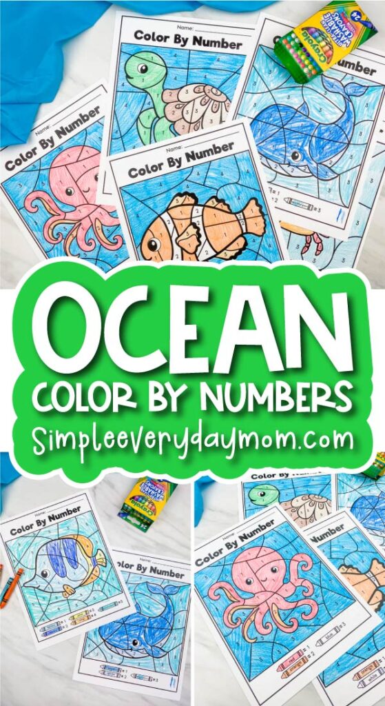 ocean color by number image collage with the words ocean color by numbers