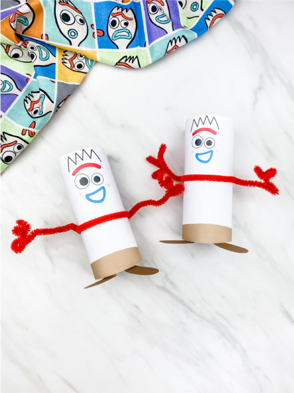 two cardboard tube forky crafts