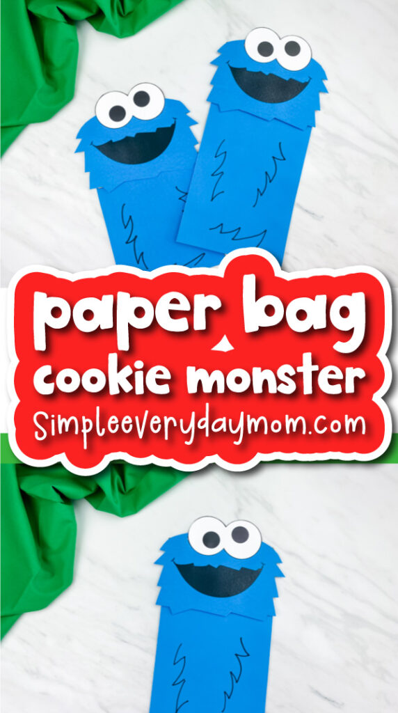 cookie monster craft for kids image collage with the words paper bag cookie monster