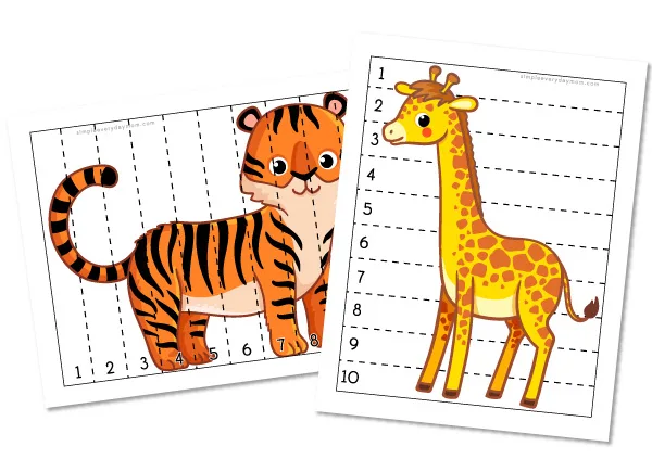 tiger and giraffe number strip puzzles 