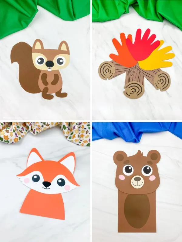 collage of kids camping crafts