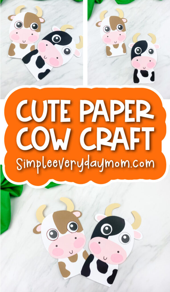 cow papercraft for kids image collage with the words cute paper cow craft