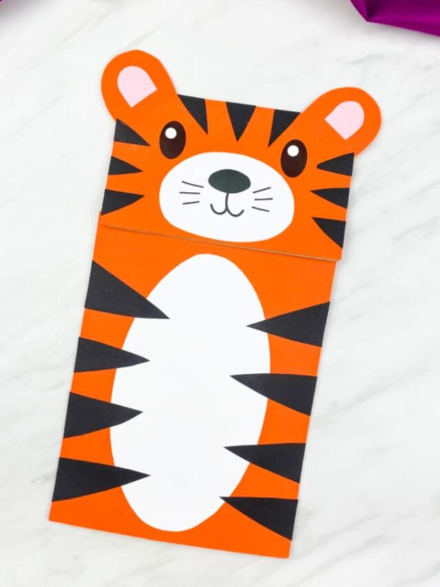 closeup of brown paper bag tiger craft