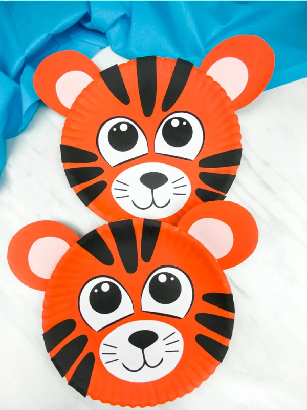 2 paper plate tiger crafts
