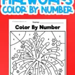 uncolored color by number worksheet on red background