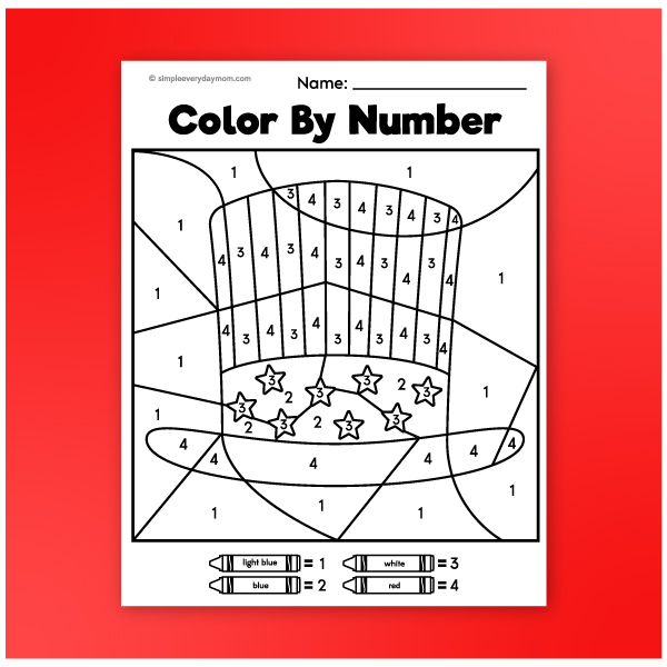 Uncle Sam hat color by number printable