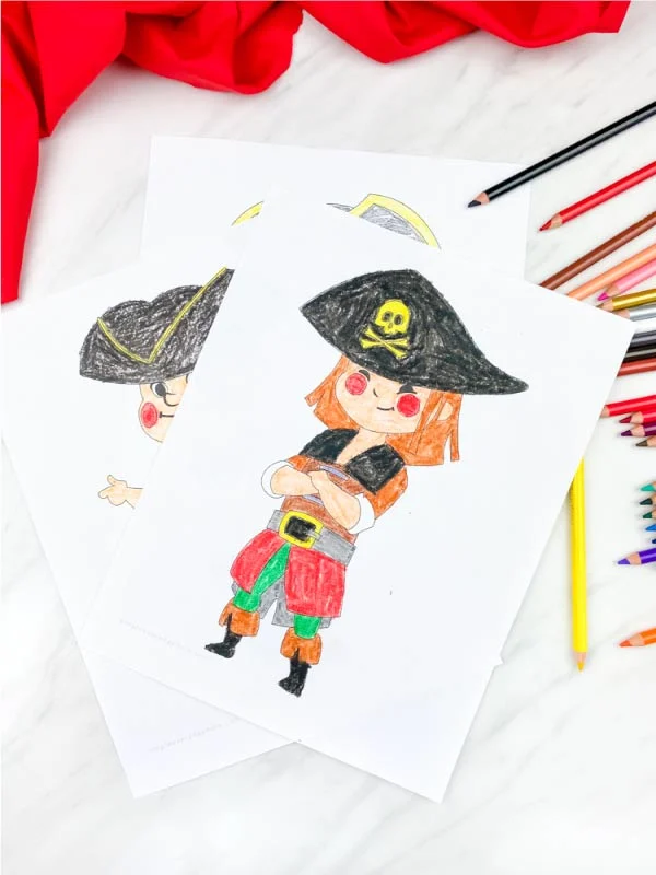 pirate girl with arms crossed coloring page