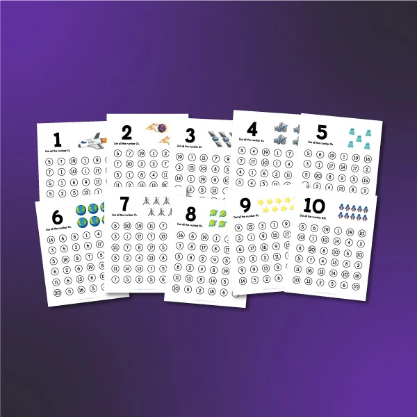 collection of ten space counting do a dot printables