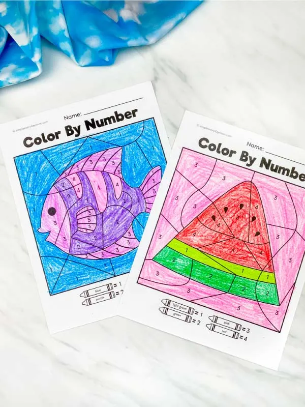fish and watermelon color by number worksheets colored in 