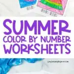 long collage of 4 summer color by number printables for kids