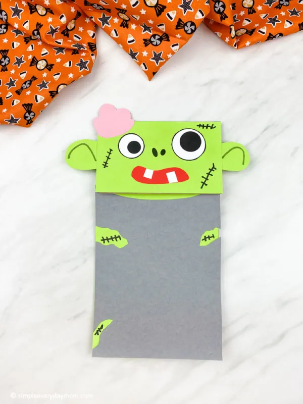 Green paper bag zombie craft