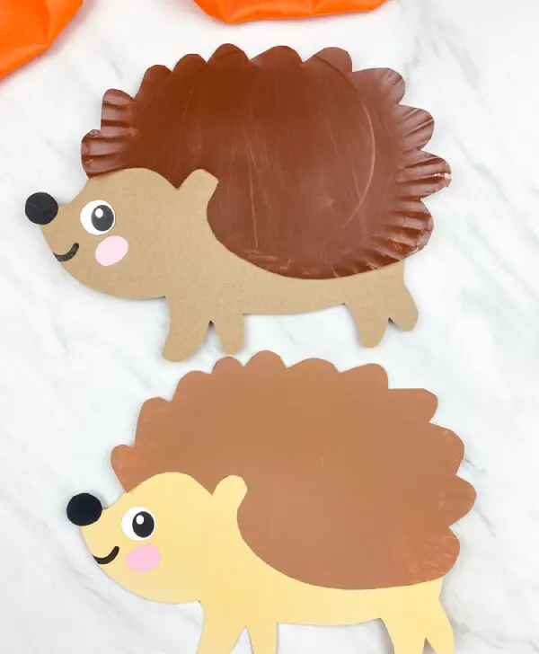 dark brown and light brown paper plate hedgehog crafts