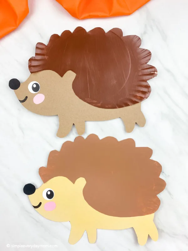 dark brown and light brown paper plate hedgehog crafts