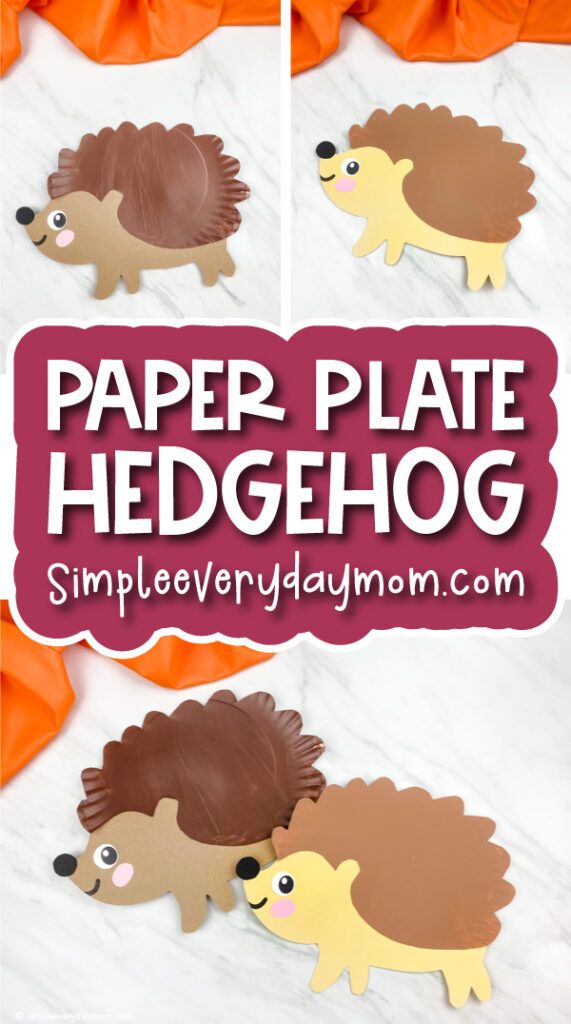 kids' hedgehog craft image collage with the words paper plate hedgehog