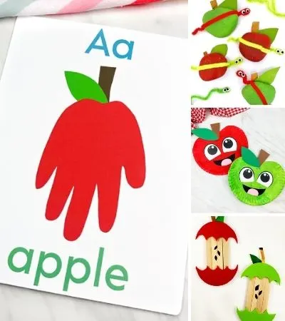 collage of apple craft images for kids