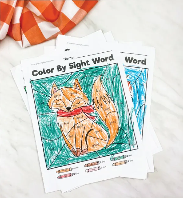fox color by sight word printable