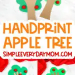 collage of handprint apple tree craft images with the words handprint apple tree in the middle