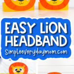 lion craft image collage with the words easy lion headband