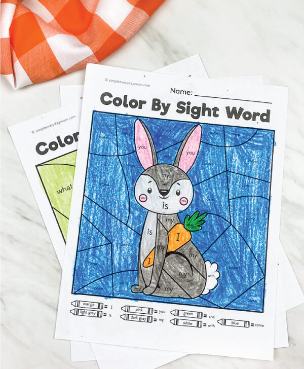 rabbit color by sight word printable