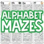 mockup of alphabet mazes with the words alphabet mazes in the middle