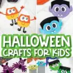 collage of Halloween craft for kids images with the words Halloween crafts for kids in the middle
