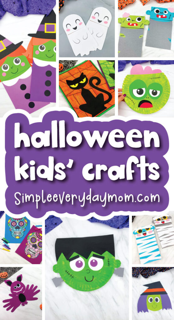 Halloween crafts image collage with the words Halloween kids' crafts