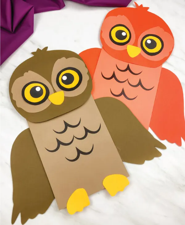 brown and orange paper bag owl craft