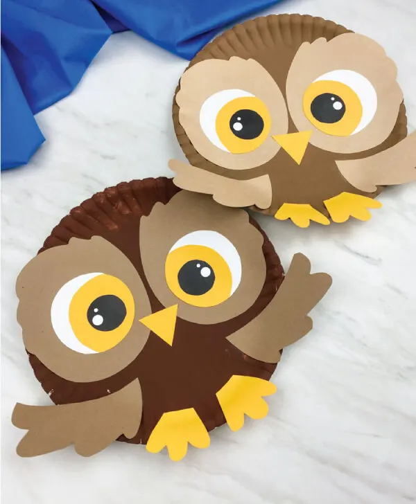 two paper plate owl crafts
