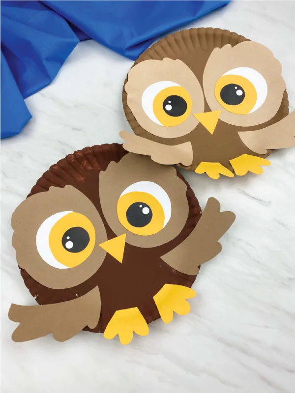 two paper plate owl crafts